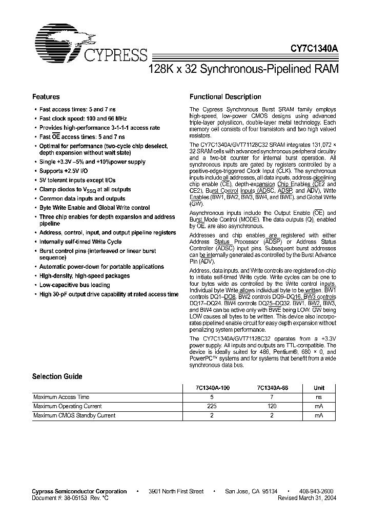 CY7C1340A-100AC_1062158.PDF Datasheet
