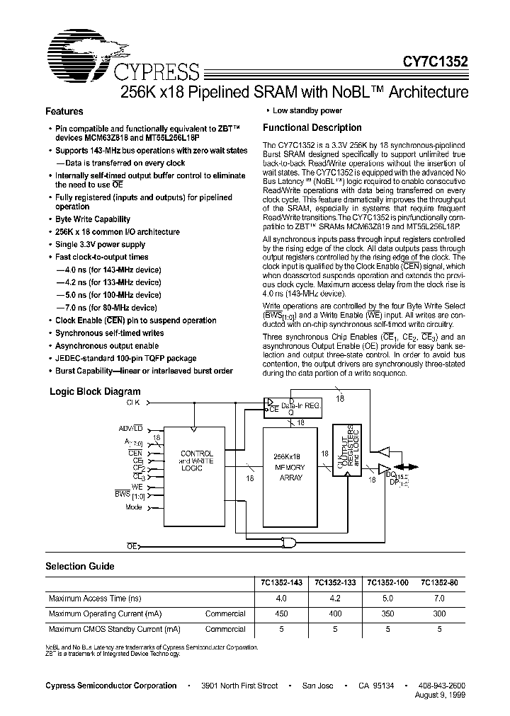 CY7C1352-133AC_1072540.PDF Datasheet