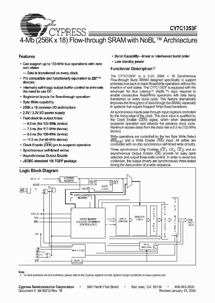 CY7C1353F-66AI_1230587.PDF Datasheet