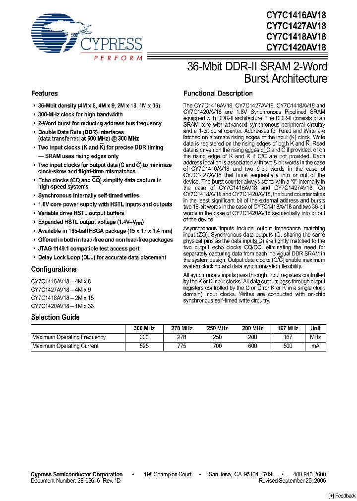 CY7C1427AV18-167BZI_1096791.PDF Datasheet