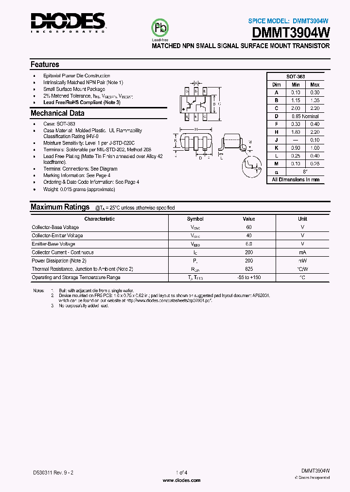 DMMT3904W1_1233485.PDF Datasheet