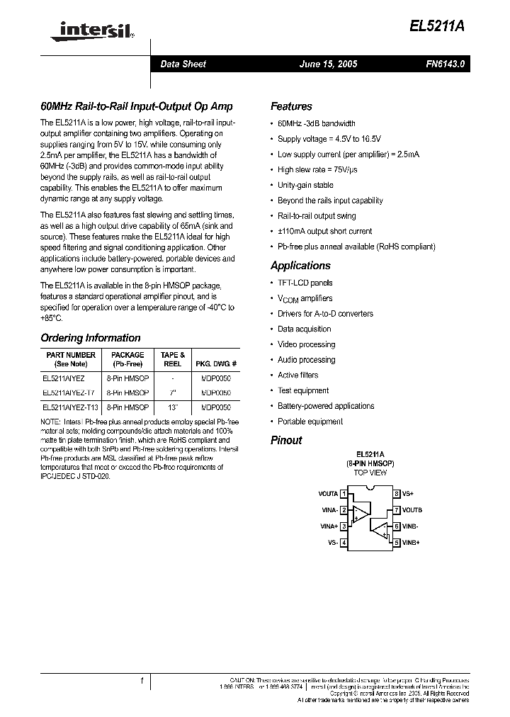 EL5211AIYEZ-T7_1236541.PDF Datasheet