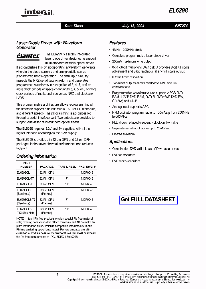 EL6298CLZT13_1236671.PDF Datasheet
