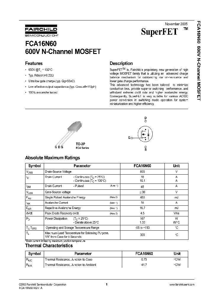 FCA16N60_1239036.PDF Datasheet