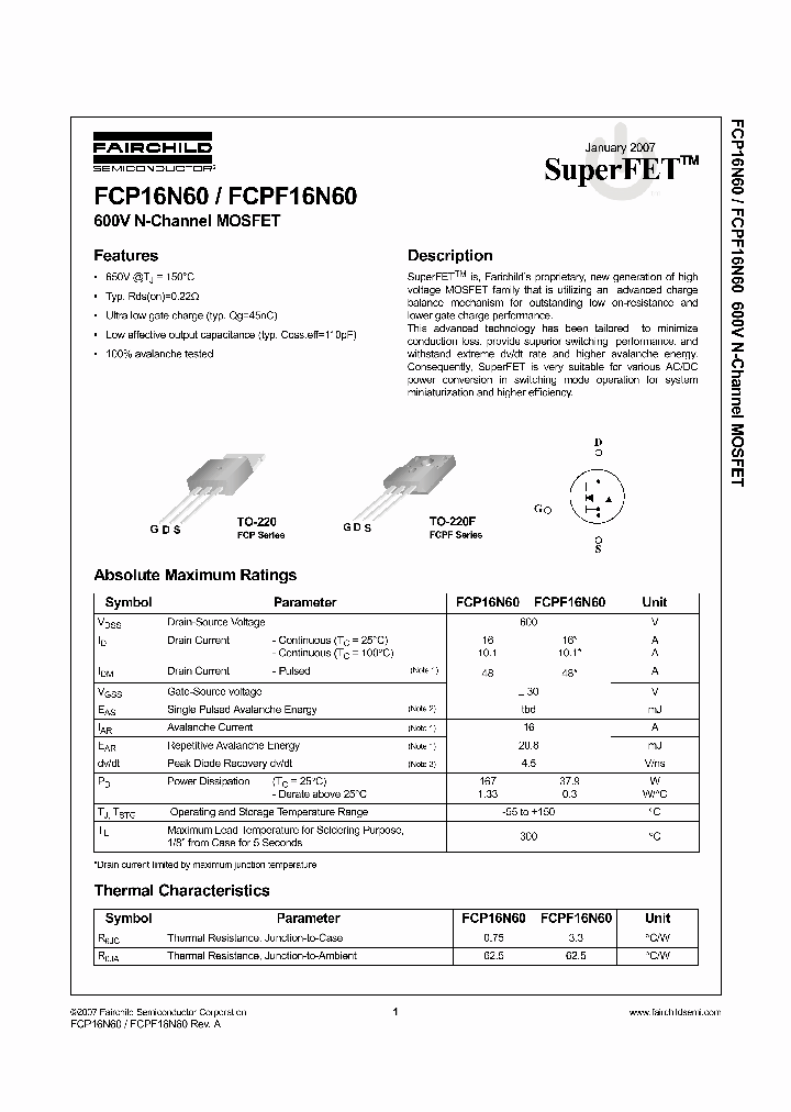 FCPF16N60_1105911.PDF Datasheet