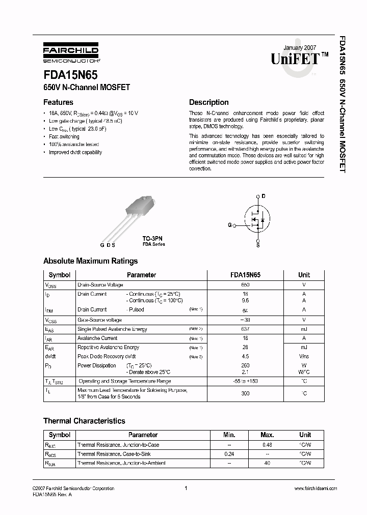 FDA15N65_1239186.PDF Datasheet