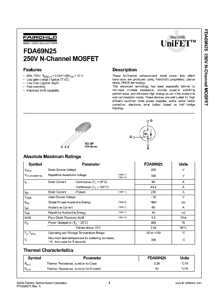 FDA69N25_1239193.PDF Datasheet