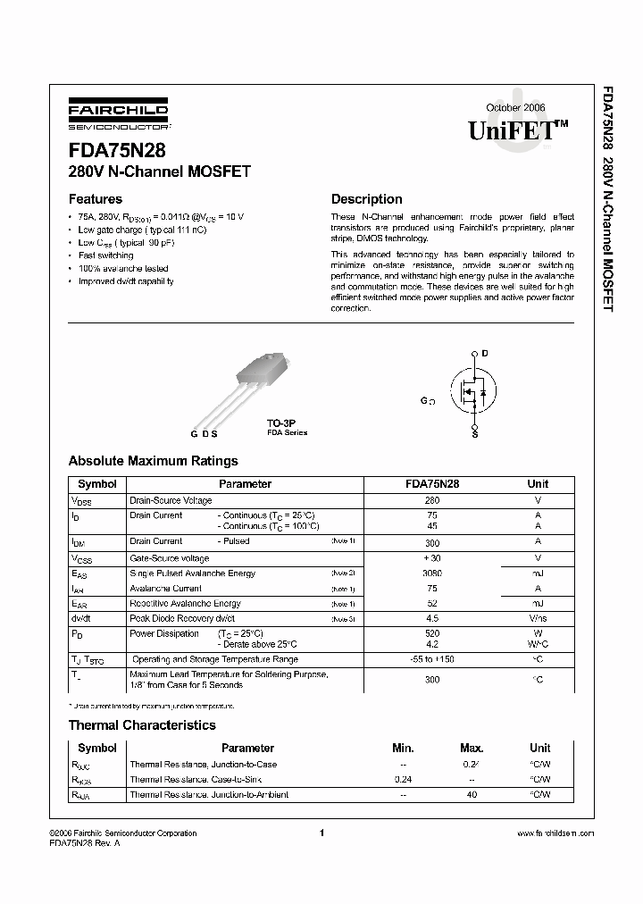 FDA75N28_1239195.PDF Datasheet