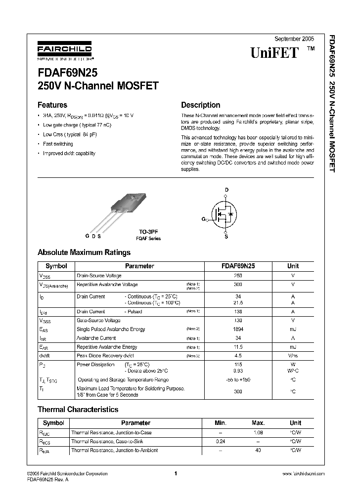 FDAF69N25_1239199.PDF Datasheet