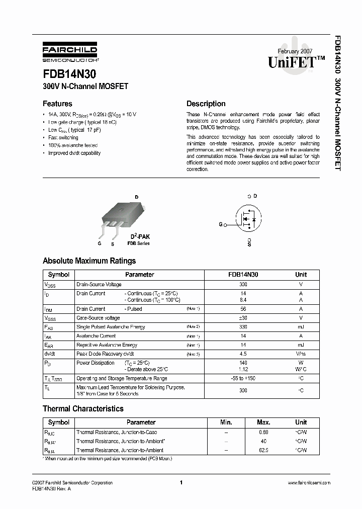 FDB14N30_1115787.PDF Datasheet