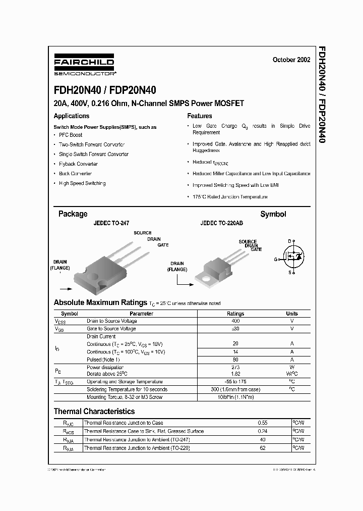 FDP20N40_1186001.PDF Datasheet