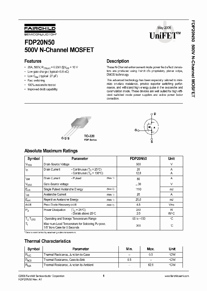 FDP20N50_1098938.PDF Datasheet