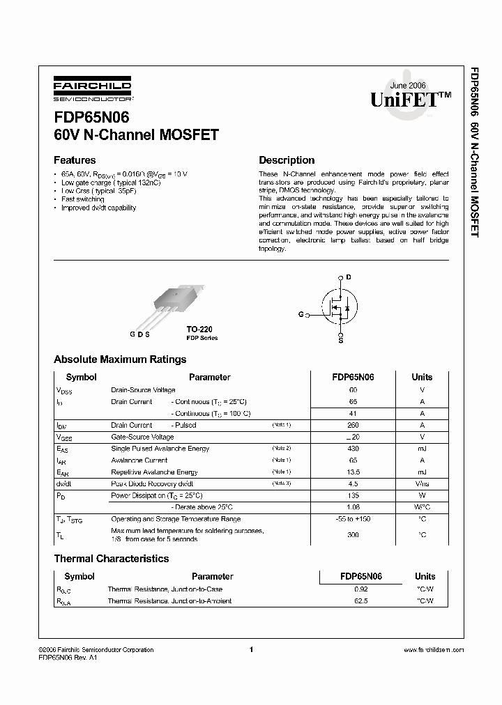 FDP65N06_1108297.PDF Datasheet