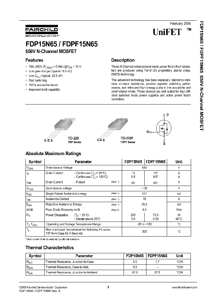 FDPF15N65_1132920.PDF Datasheet