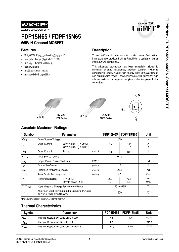 FDP15N650610_1132922.PDF Datasheet