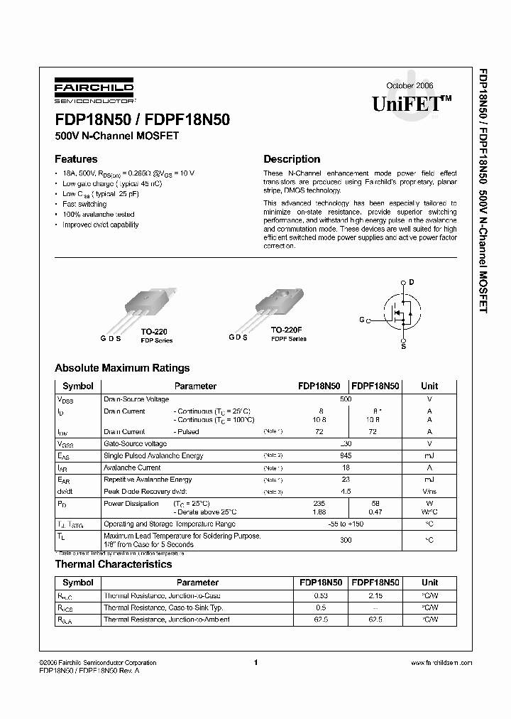 FDPF18N50_1116025.PDF Datasheet