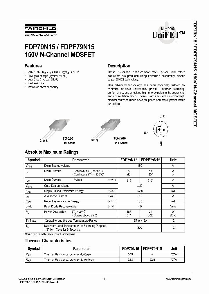 FDPF79N15_1090342.PDF Datasheet