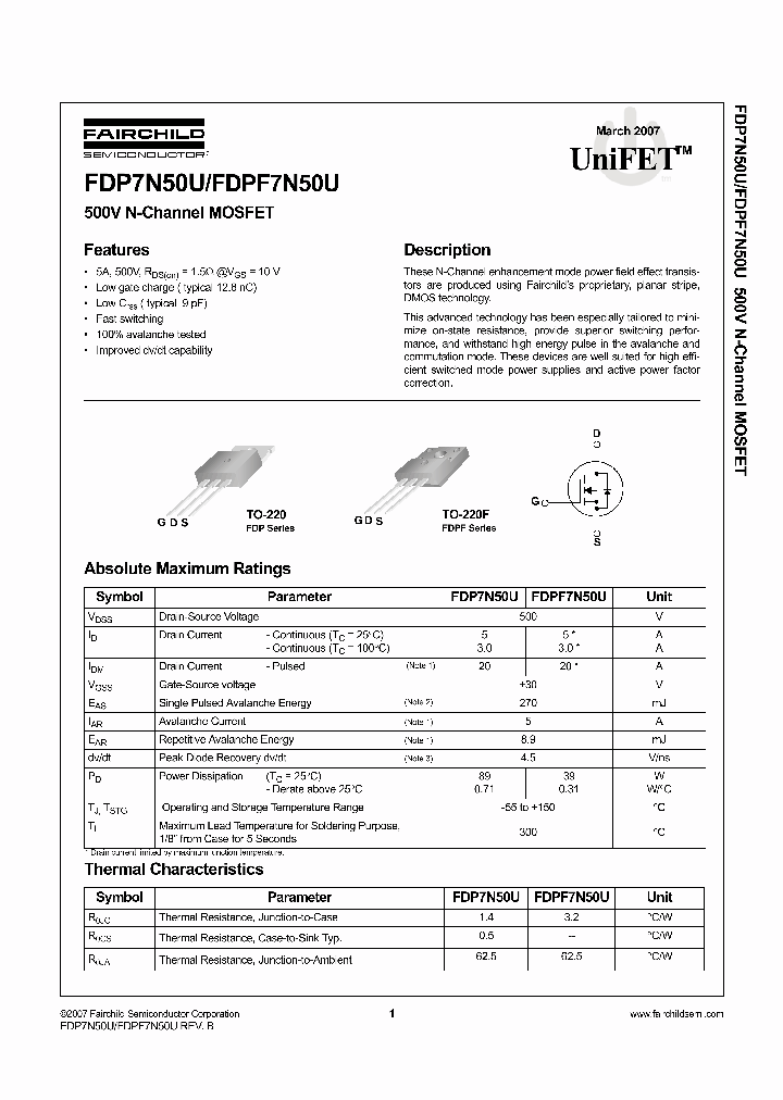FDPF7N50U_1116024.PDF Datasheet