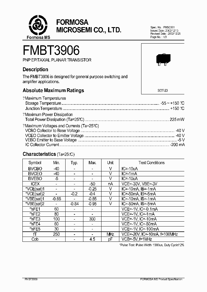 FMBT3906_1240913.PDF Datasheet