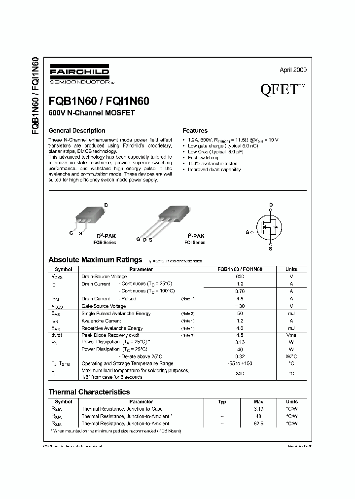 FQI1N60_1241580.PDF Datasheet