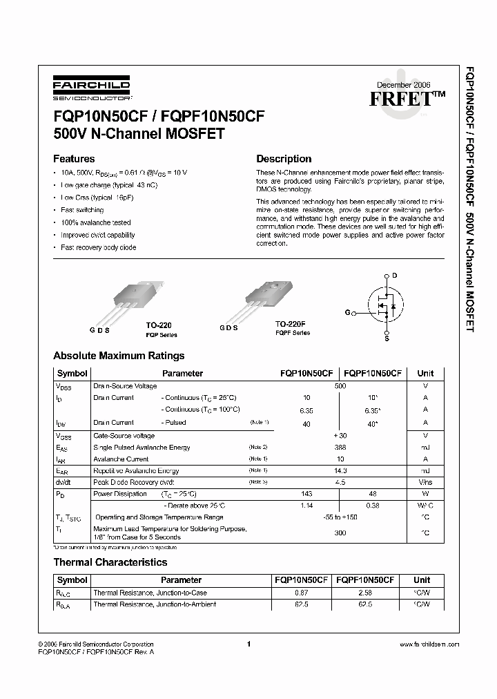 FQP10N50CF_1163622.PDF Datasheet