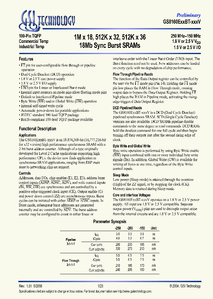 GS8160E18BGT-250IV_626228.PDF Datasheet