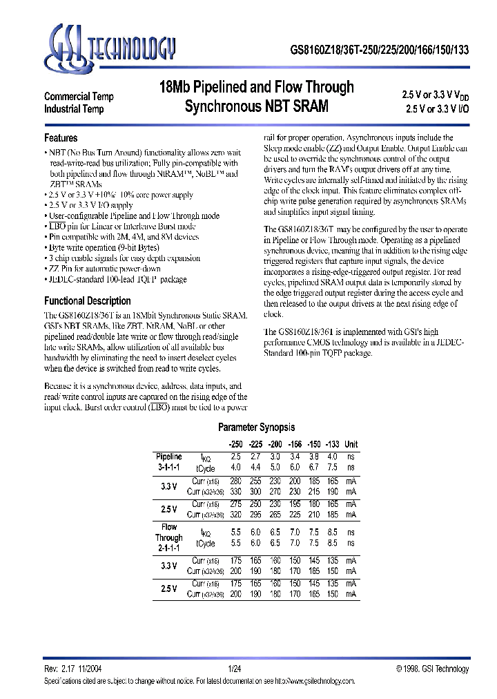 GS8160Z36T-250I_1245882.PDF Datasheet