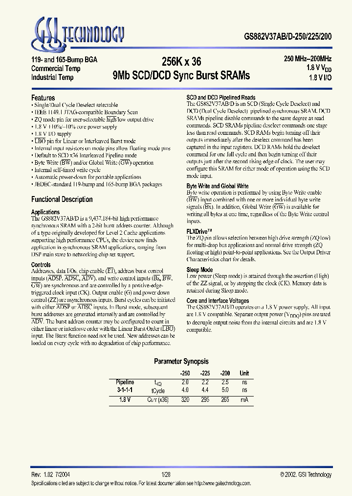 GS882V37AB-250_1178390.PDF Datasheet