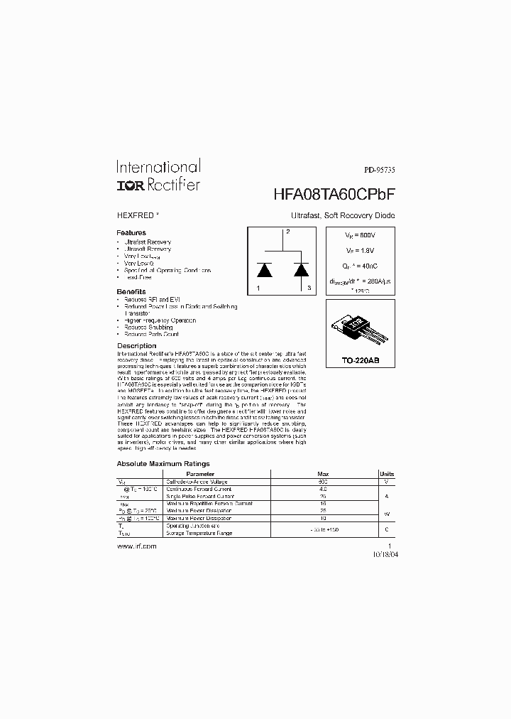 HFA08TA60CPBF_1249149.PDF Datasheet