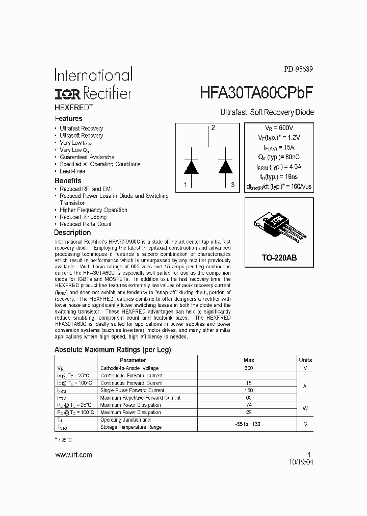 HFA30TA60CPBF_1151751.PDF Datasheet