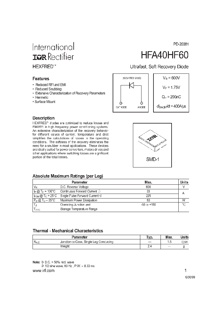 HFA40HF60_1249273.PDF Datasheet