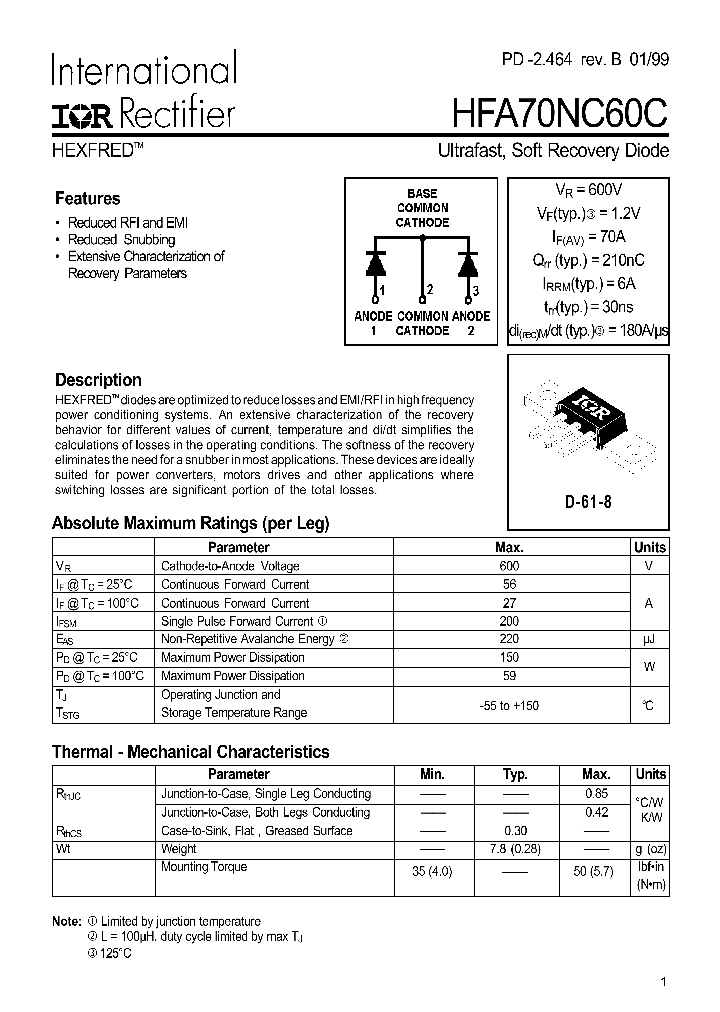 HFA70NC60C_1249279.PDF Datasheet