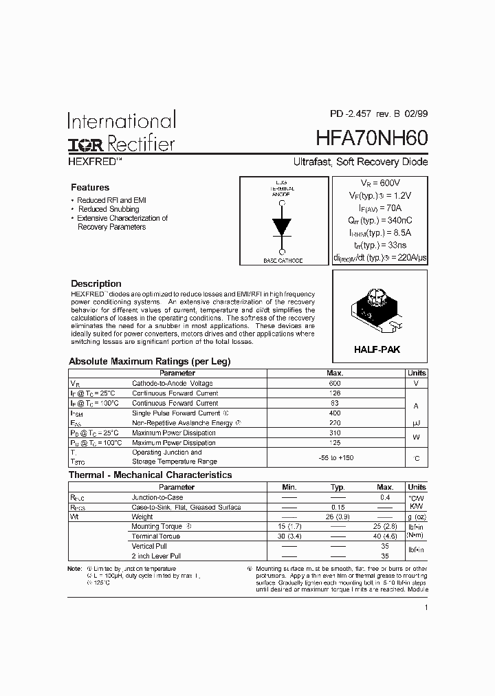 HFA70NH60_1249281.PDF Datasheet