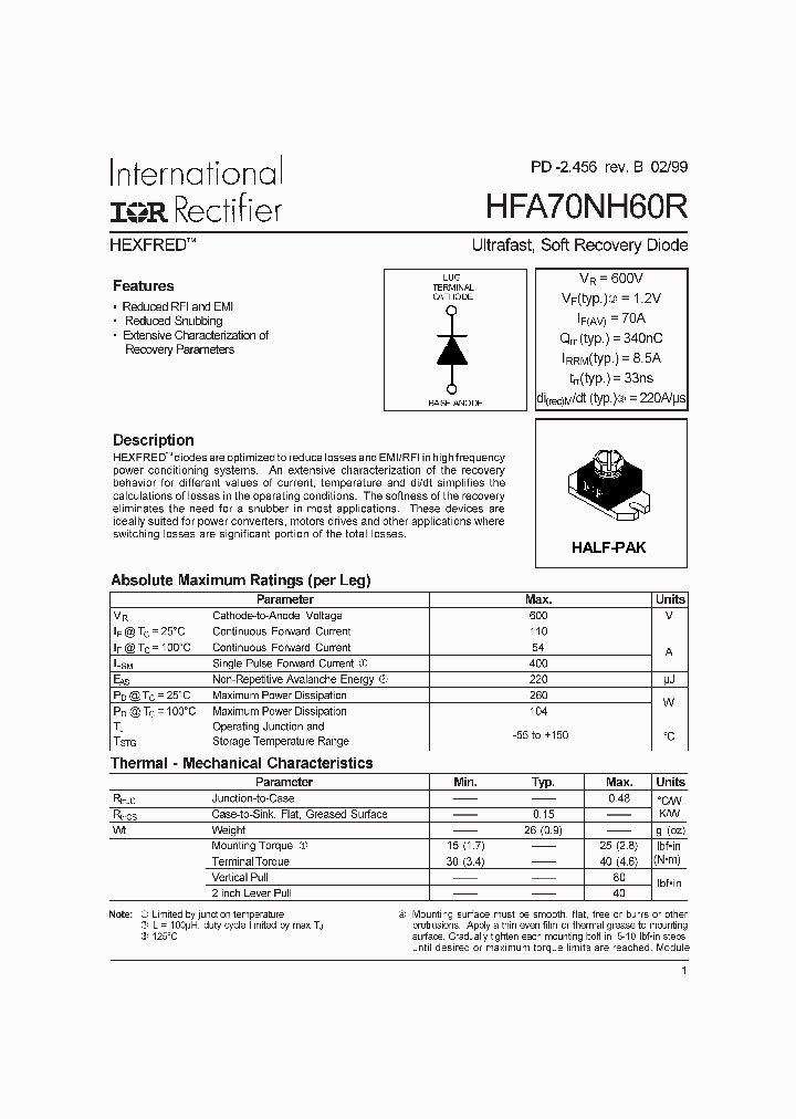 HFA70NH60R_1249282.PDF Datasheet