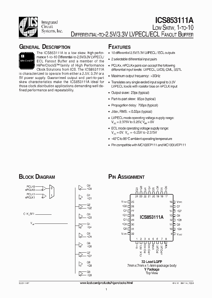 ICS853111AYT_1253115.PDF Datasheet