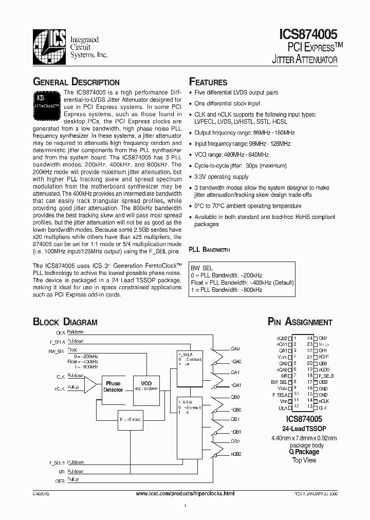 ICS874005AGT_1253158.PDF Datasheet
