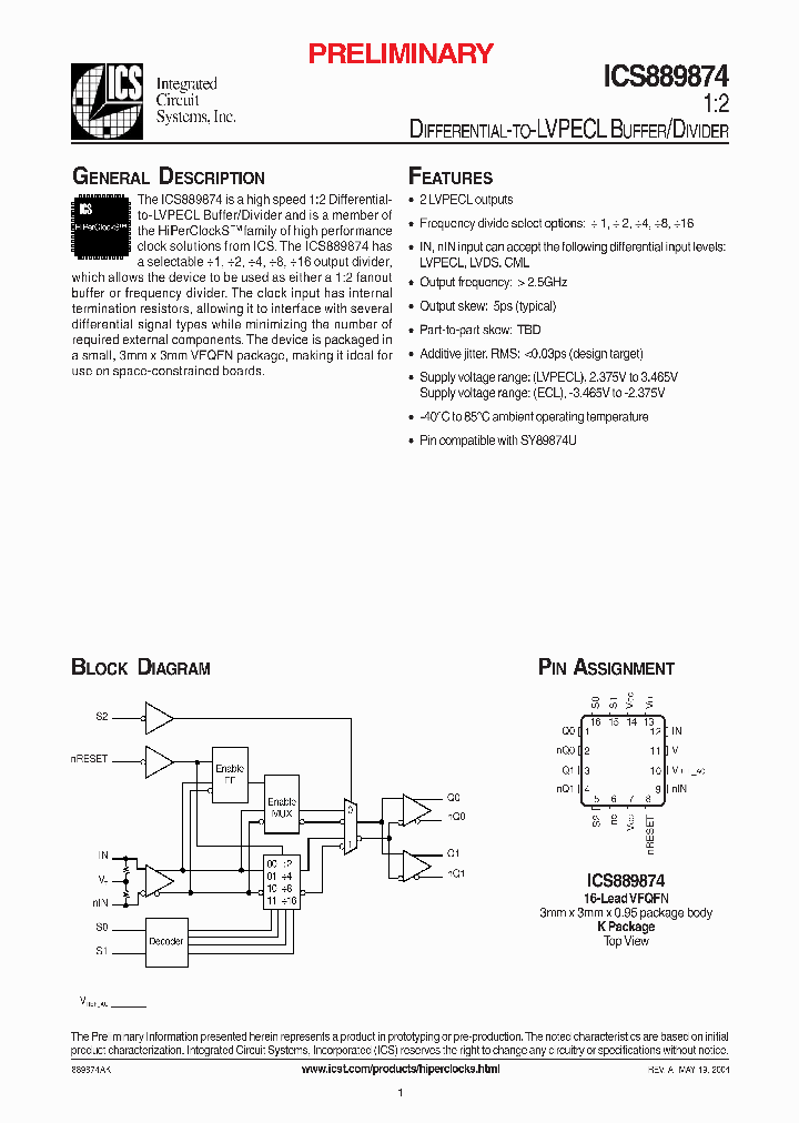 ICS889874AKT_1253170.PDF Datasheet