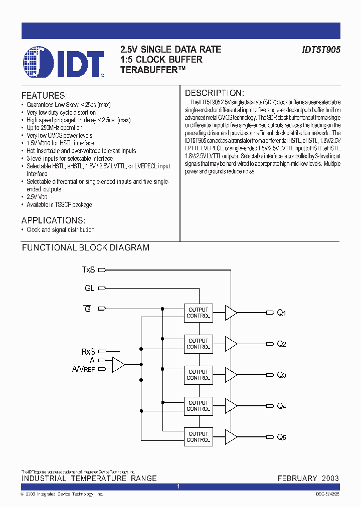 IDT5T905PGI_1253665.PDF Datasheet