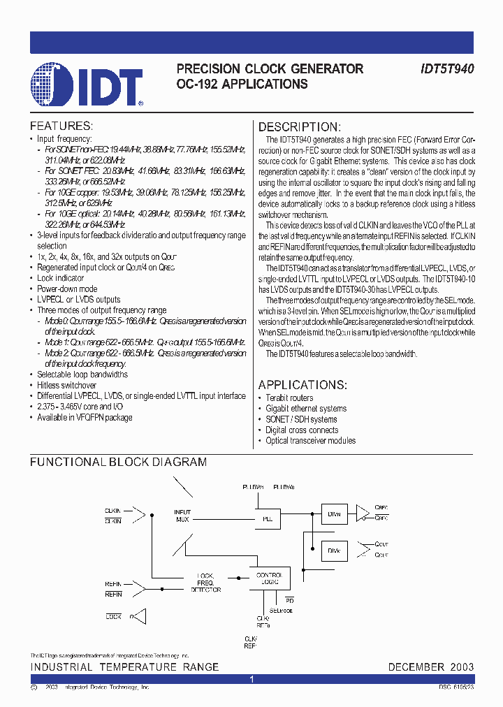 IDT5T940-30NLI_1253673.PDF Datasheet