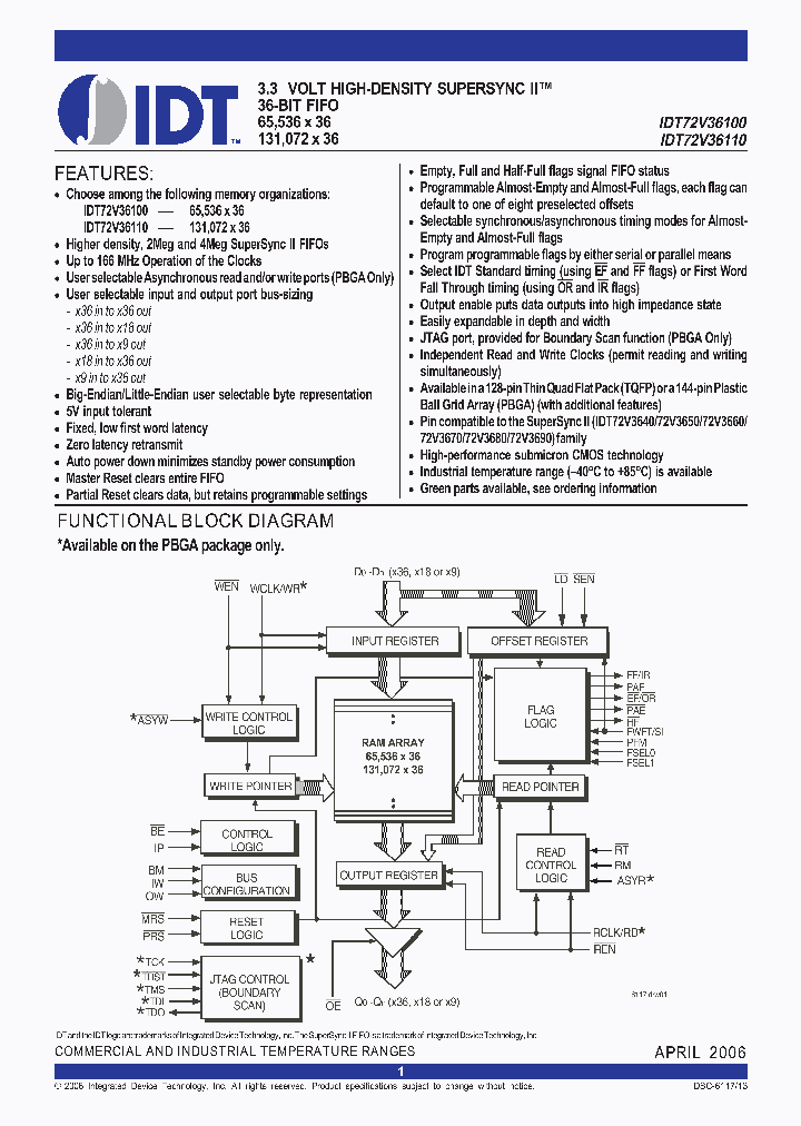 IDT72V36110L6PF_687536.PDF Datasheet