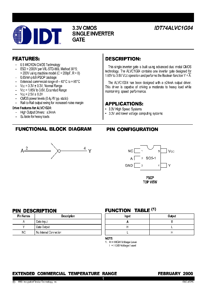 IDT74ALVC1G04DY_1253983.PDF Datasheet