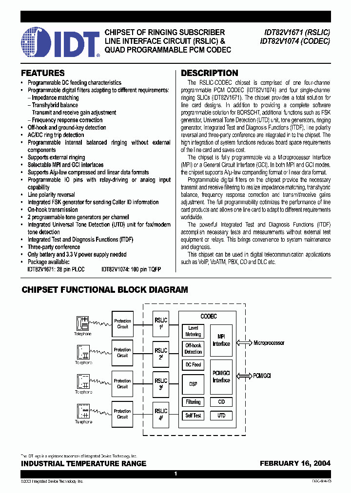 IDT82V1671J_1254151.PDF Datasheet