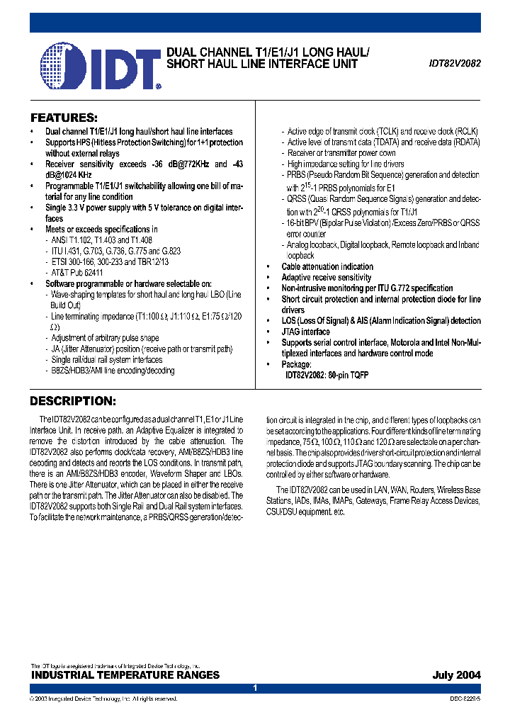 IDT82V2082PF_1254155.PDF Datasheet