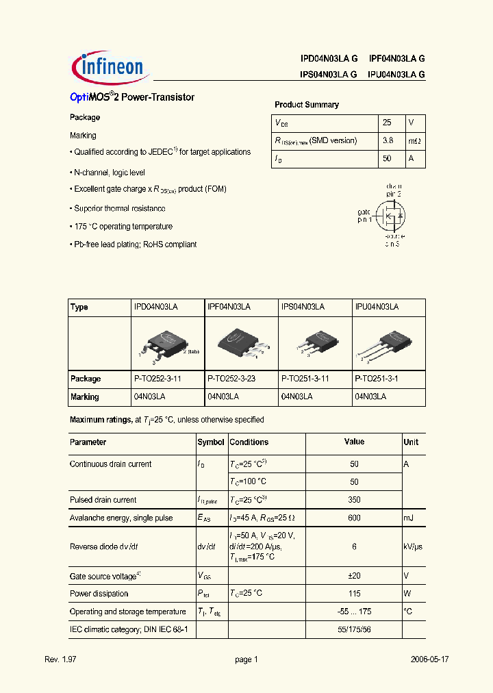IPU04N03LAG_1255130.PDF Datasheet