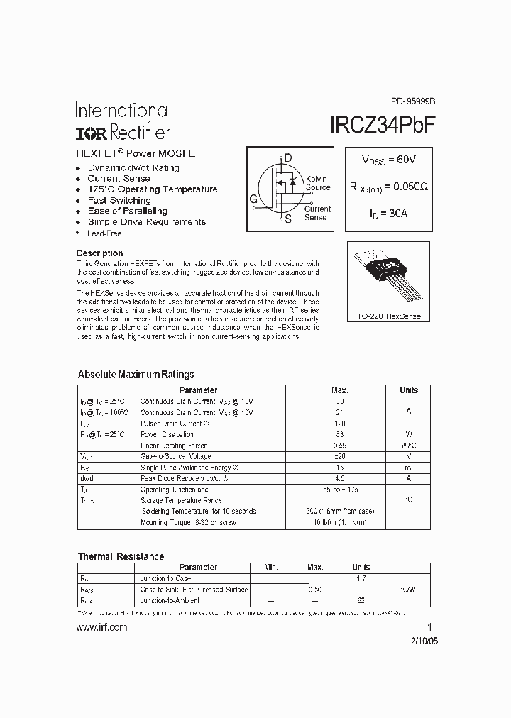IRCZ34PBF_1255293.PDF Datasheet