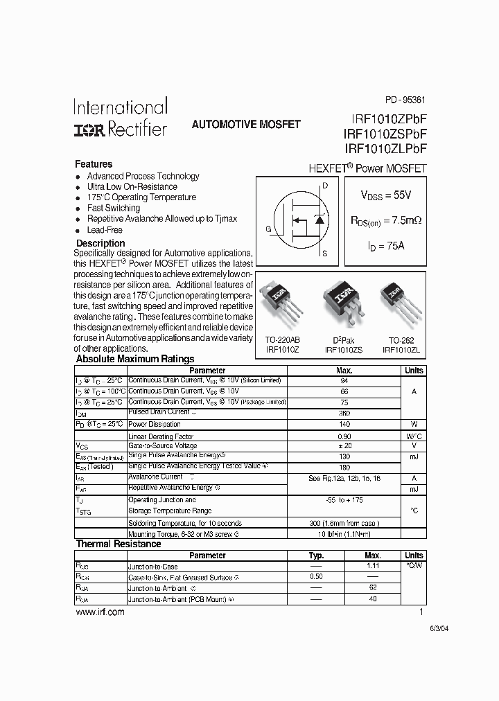 IRF1010ZLPBF_1128877.PDF Datasheet