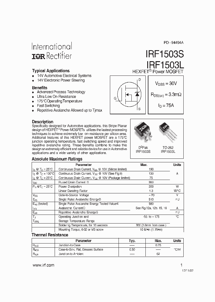 IRF1503S_1255322.PDF Datasheet