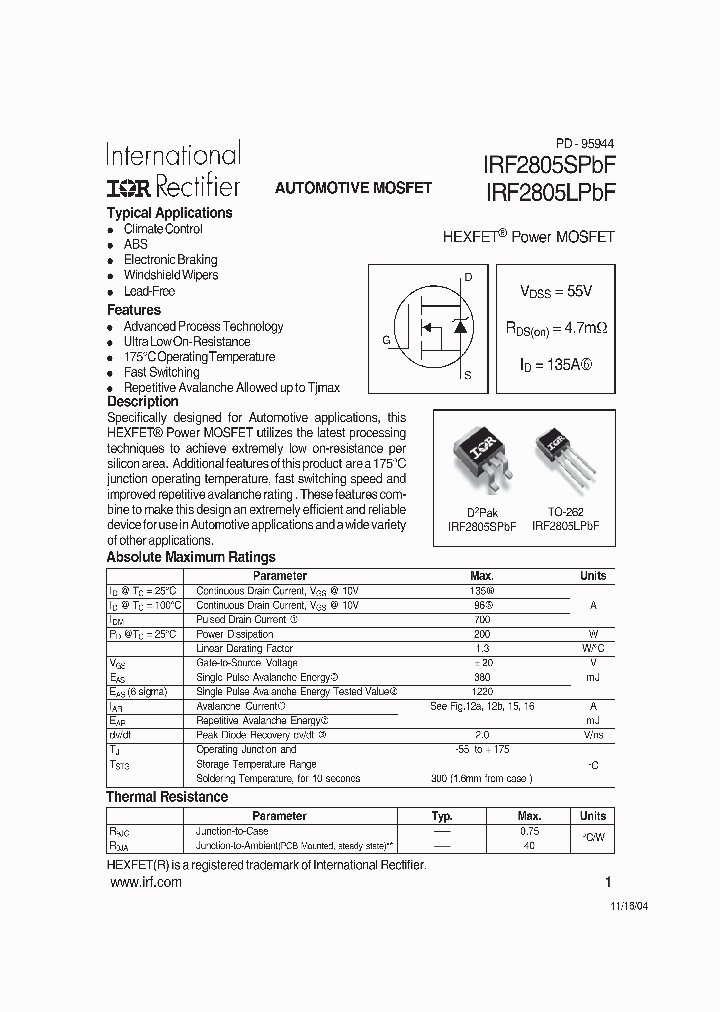 IRF2805SPBF_1255343.PDF Datasheet