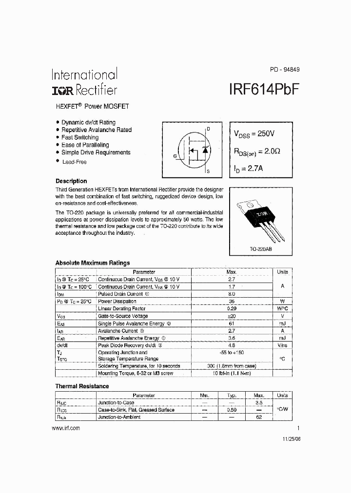 IRF614PBF_1255459.PDF Datasheet