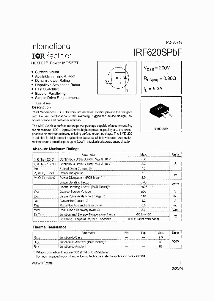 IRF620SPBF_1120366.PDF Datasheet